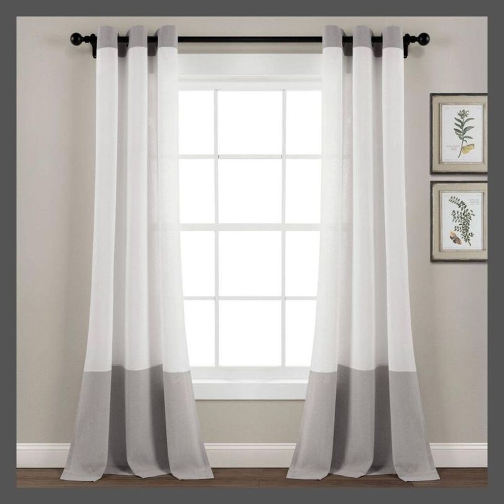 Lush Décor 84"x40" Faux Linen Colorblock Window Curtain Panel - Gray